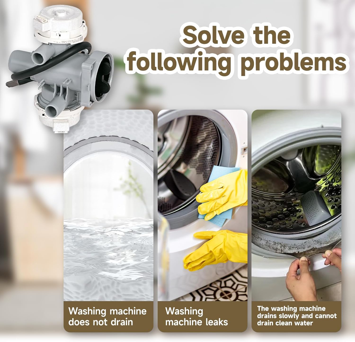 AHA75853813 Washer Drain Pump Assembly Fit for LG, Washing Machine Drain Pump Assembly Replace AP7206952 PS16878251 EAP16878251