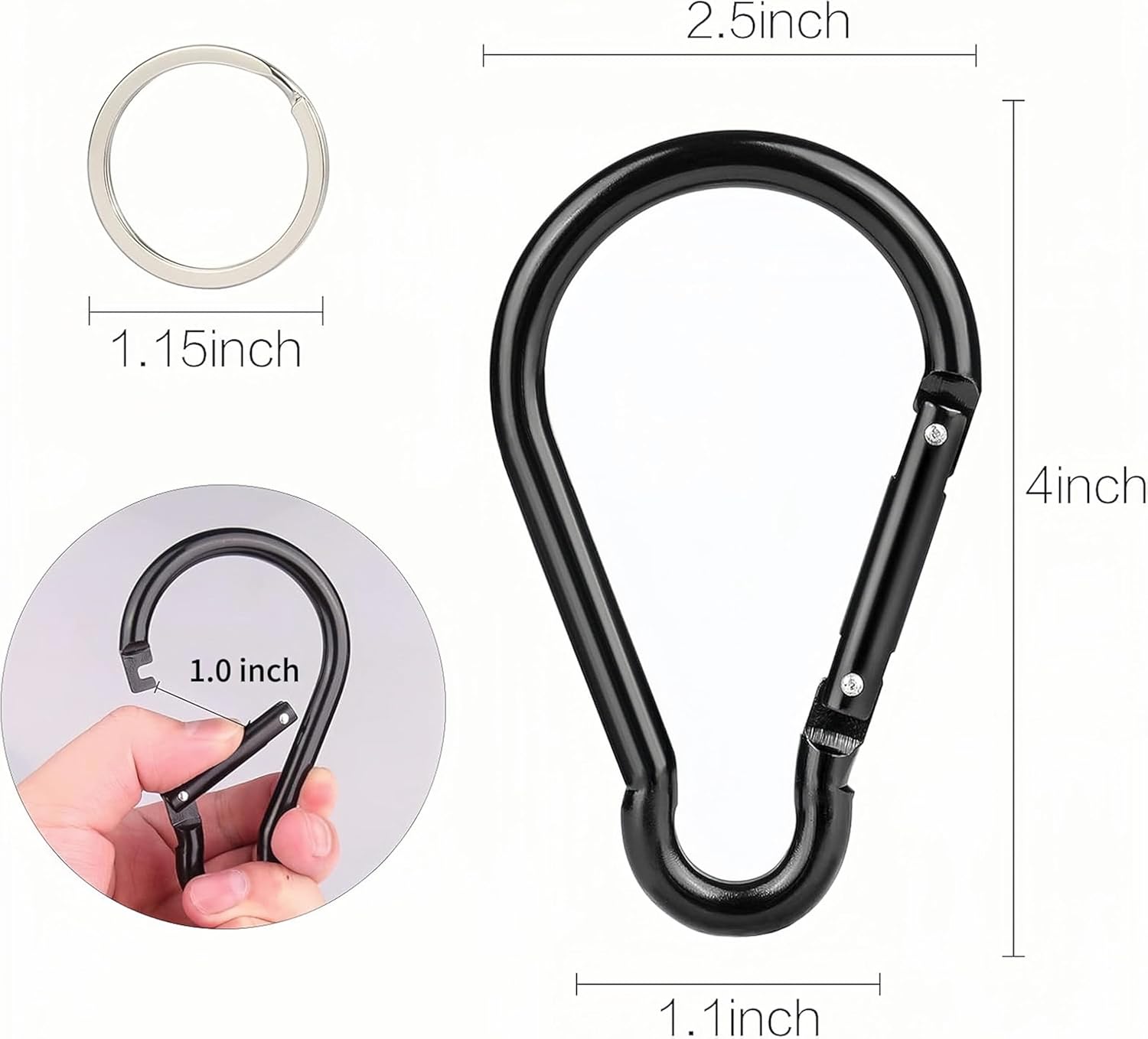 Carabiner Caribeaner Clip,Extra Large 4" Aluminum Carabeaner Keychain Hook,Spring Snap Key Chain Clip - Image 2