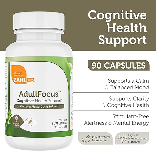 Miniatura 2 de Zahler AdultFocus, fórmula avanzada para apoyar la concentración y la concentración, certificado Kosher, 60 cápsulas