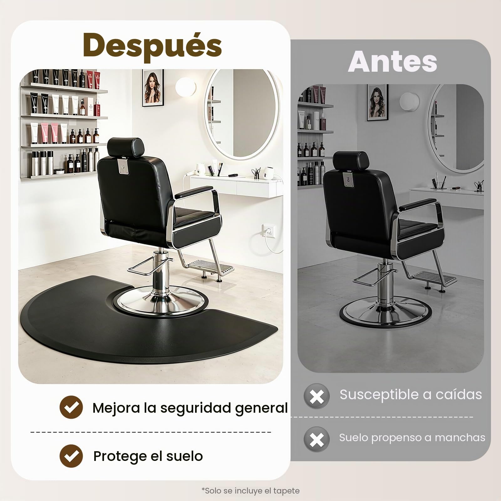 Alfombra antifatiga para salón de peluquería, alfombra con absorción de golpes, 3 x 5 pies para peluquería y sillas de salón (negro - semicircular)