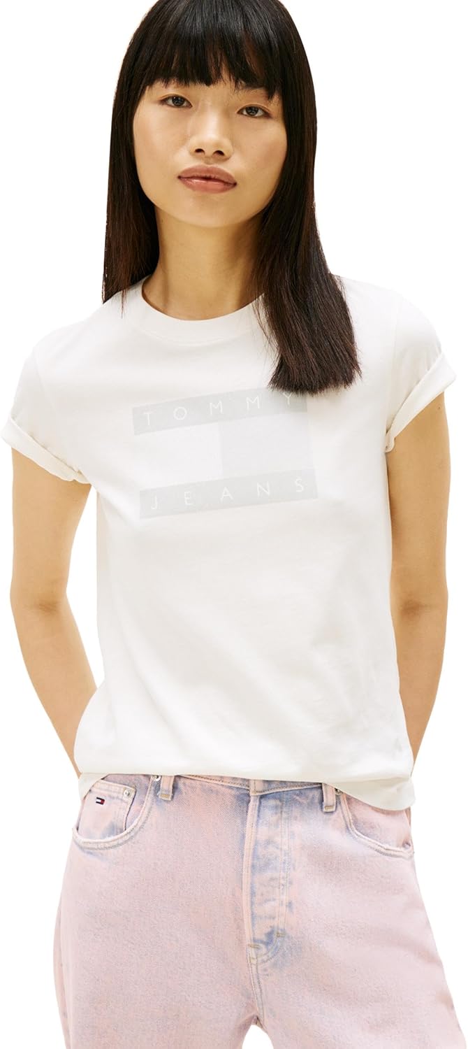 Tommy Jeans Women's Graphic Tee with Printed Flag Logo Detail