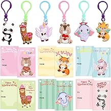 ceiba tree 30 Pack Valentines Day Gifts for Kids Cards with Animal Key Chains Classroom School Classmates Keychains Valentine's Class Gifts Exchange Goodie Bag Stuffers Party Favors