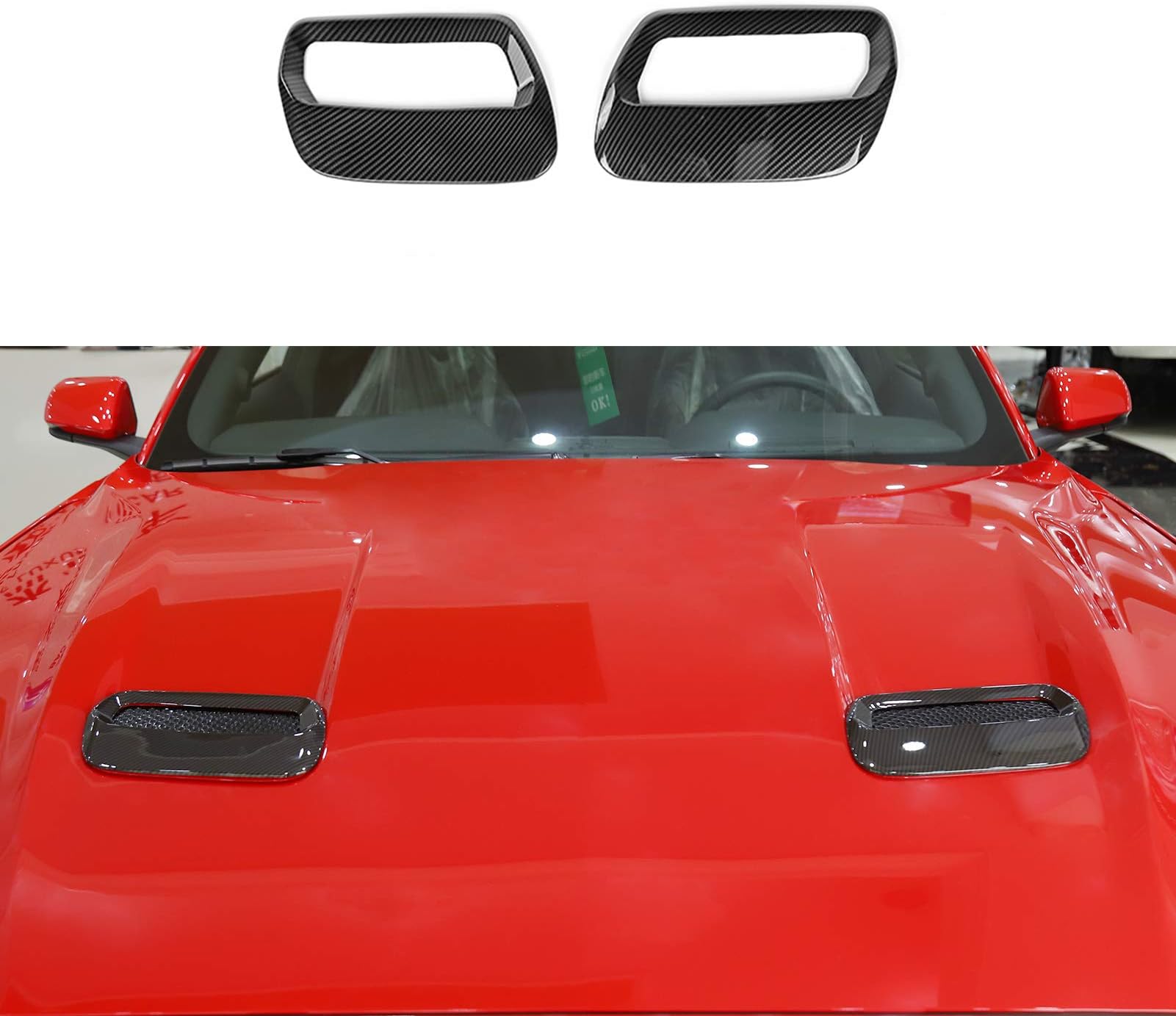 RT-TCZ ABS Hood Engine Air Vent Outlet Trim Cover Interior Accessories for Ford Mustang 2018 2019 2020 2021 2022, 2 PCS (Carbon Fiber Grain)