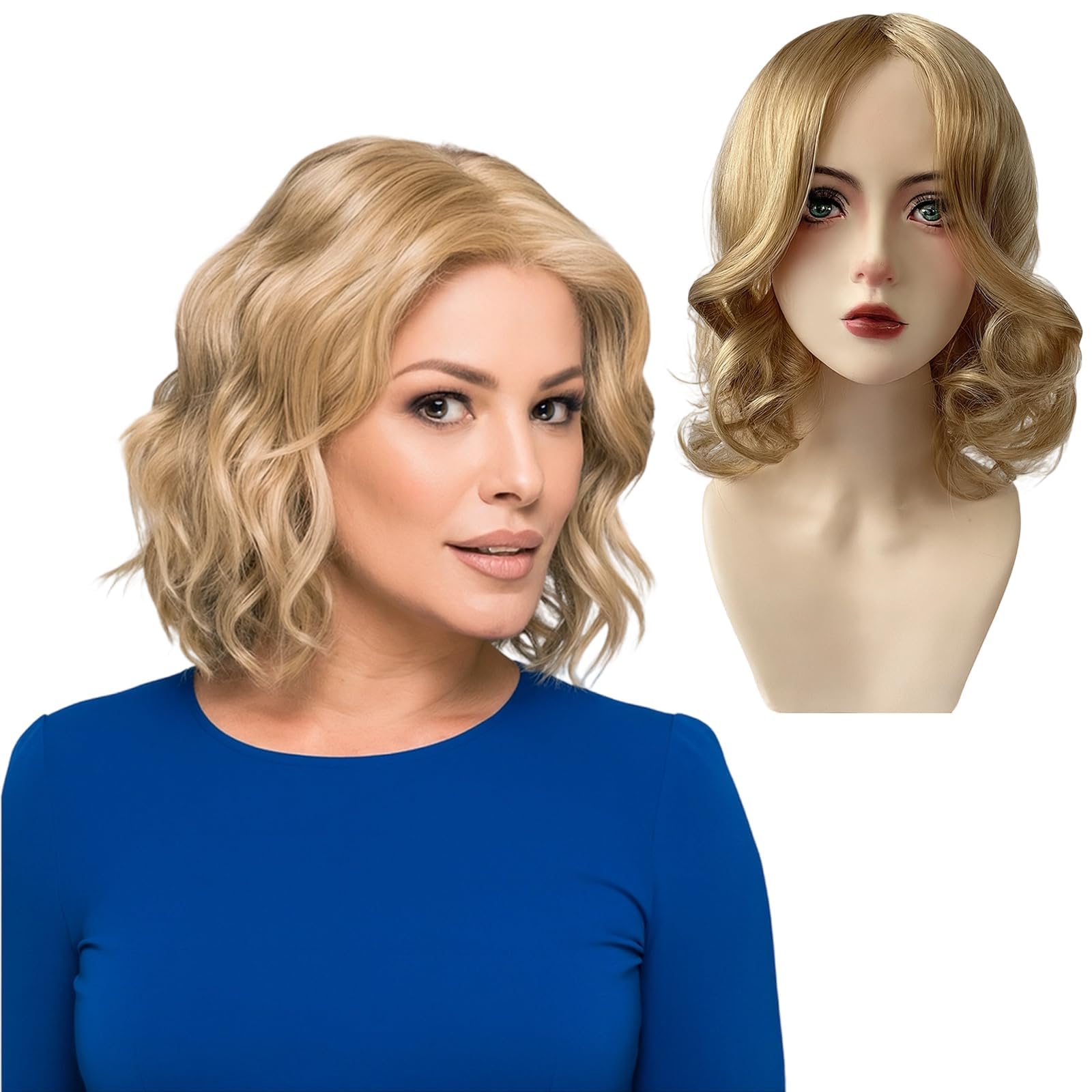 Blonde Curly Wig, Short Blonde Bob Wig for Women Natural Look Synthetic Hair, Perfect for Cosplay Halloween, Theme Parties