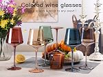 Ensemble de 6 verres à vin colorés soufflés à la main de 18oz, verres à vin carrés multicolores avec longues tiges et fond plat, verres à vin colorés en cristal - Cadeaux uniques pour les amateurs de vin, mariage