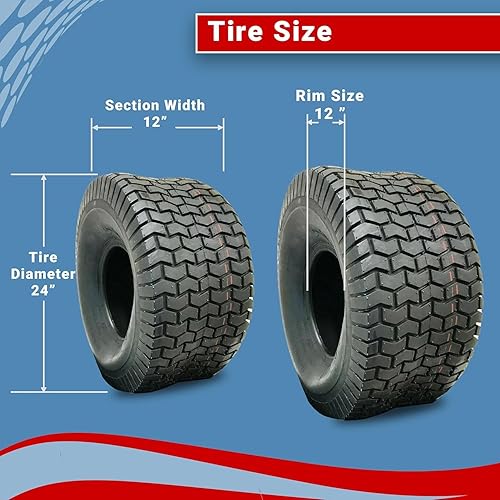 Miniatura 4 de Dos neumáticos de tractor para cortacésped de 24 x 12.00-12 pulgadas, neumáticos traseros resistentes sin cámara de 24 x 12 x 12 pulgadas para una