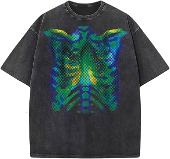 Mens Oversized T-Shirt Halloween Skull Graphic Vintage Tee Cotton Summer Loose Fit Casual Tops...