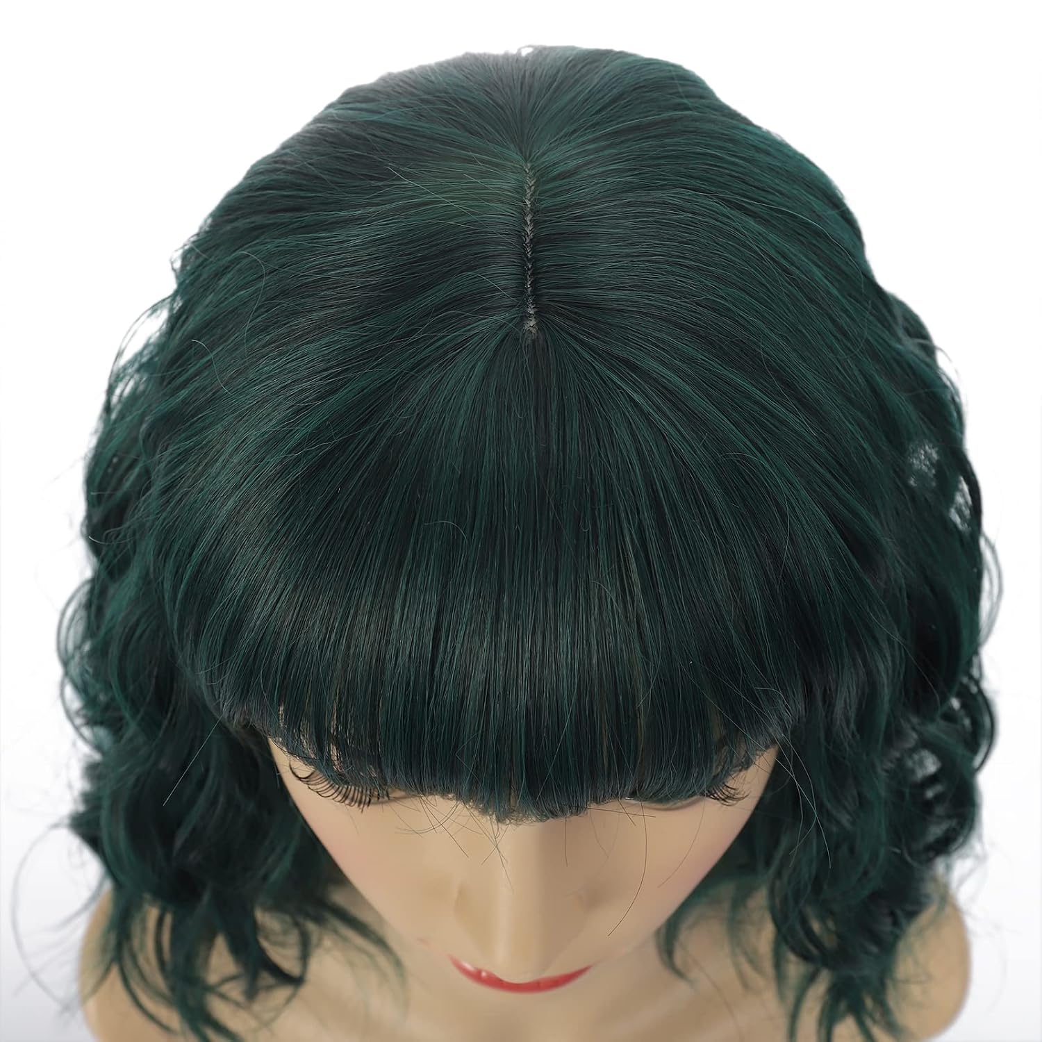 THEMIS HAIR Short Wigs With Bangs Colored Green Wavy Bob Wig Synthetic Curly Cosplay Wigs For Women(12inch, Green)