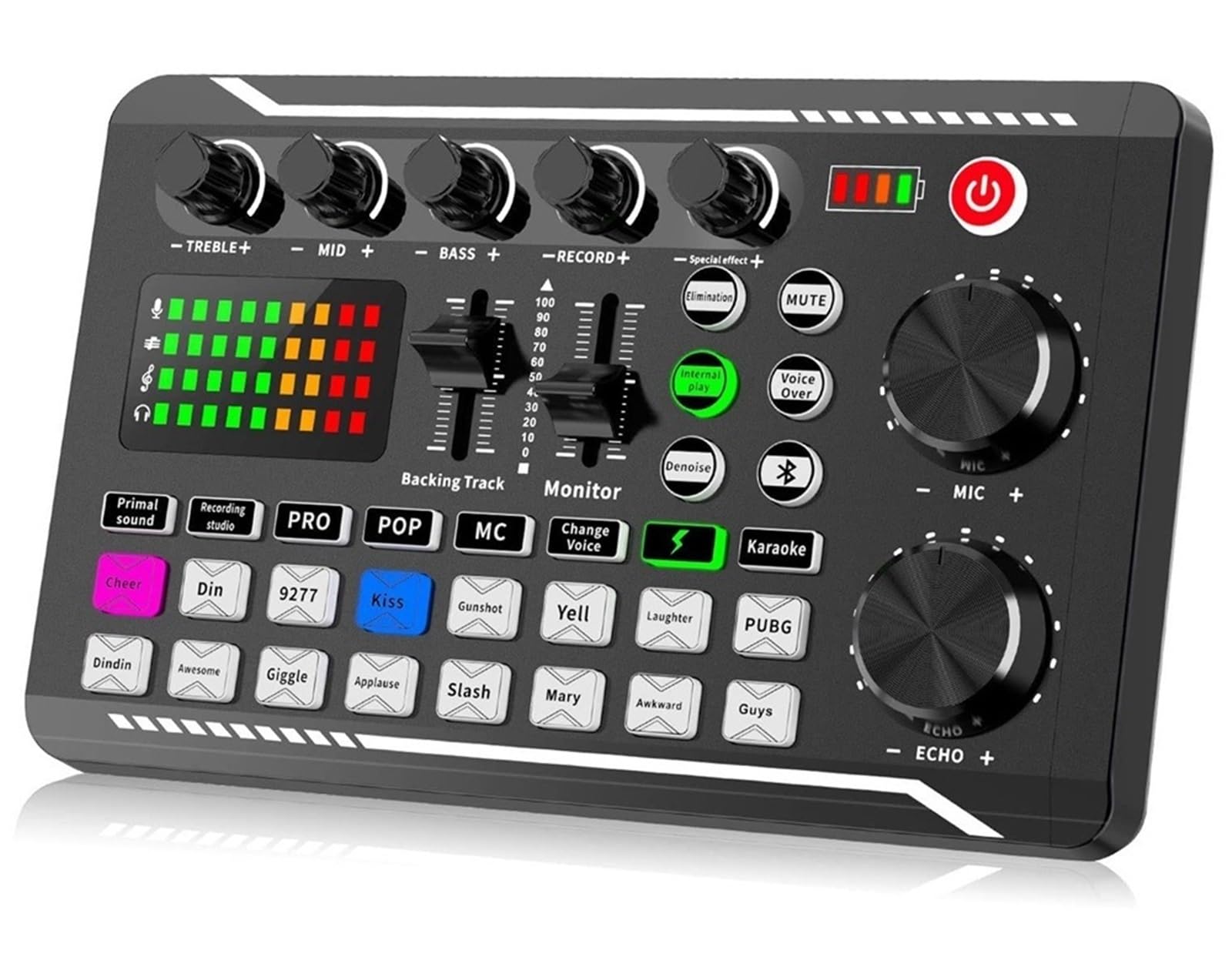 F998 Tarjeta de sonido en vivo Mezclador audio Podcast, cambiador voz for tablero efectos for micrófono Principiantes y profesionales.