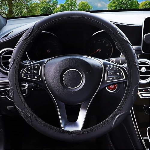 Miniatura 2 de Funda elástica universal para volante de 15 pulgadas, funda de cuero de microfibra suave, transpirable, antideslizante, accesorios duraderos para