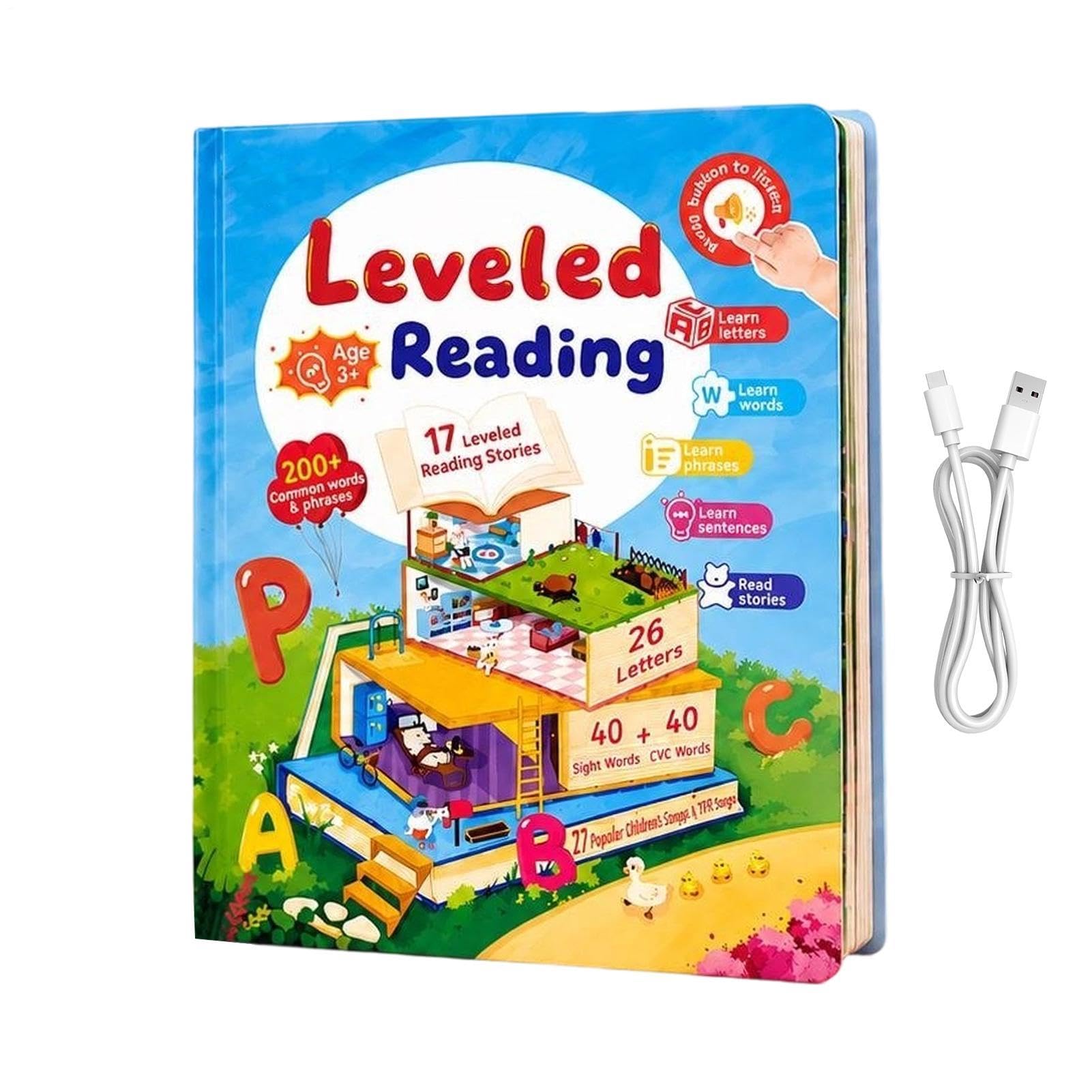 Libros Parlantes Para Niños Audiolibro Interactivo Aprendizaje Vocabulario | Libros electrónicos de aprendizaje Para Niños Y Niñas Preescolares Guardería Dormir Viajes Aula Juego Hogar