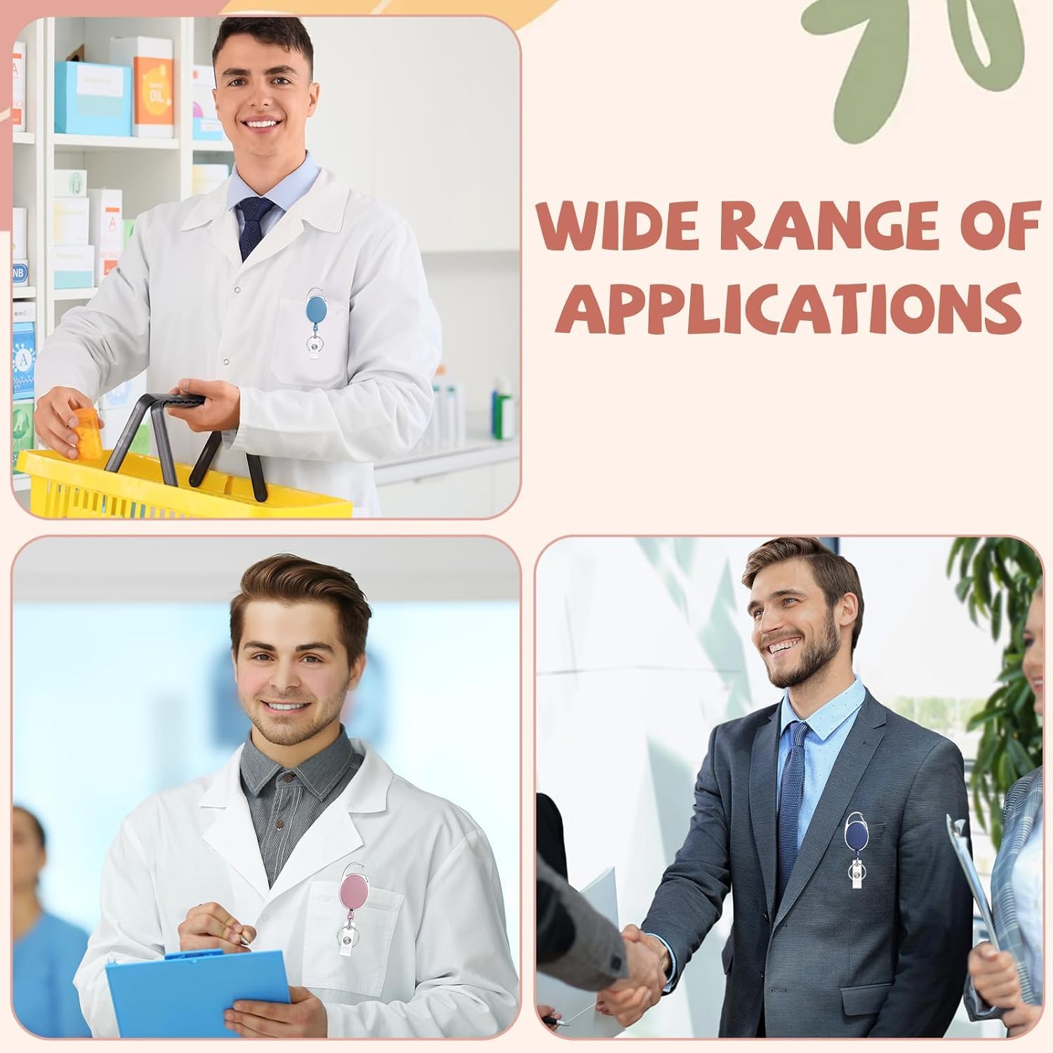 6 Color 102 Pcs Retractable Badge Holder with Carabiner Clips and Key Ring ID Badge Holder Retractable Clip Bulk for Office Worker Doctor Nurse Employee School Students Gifts