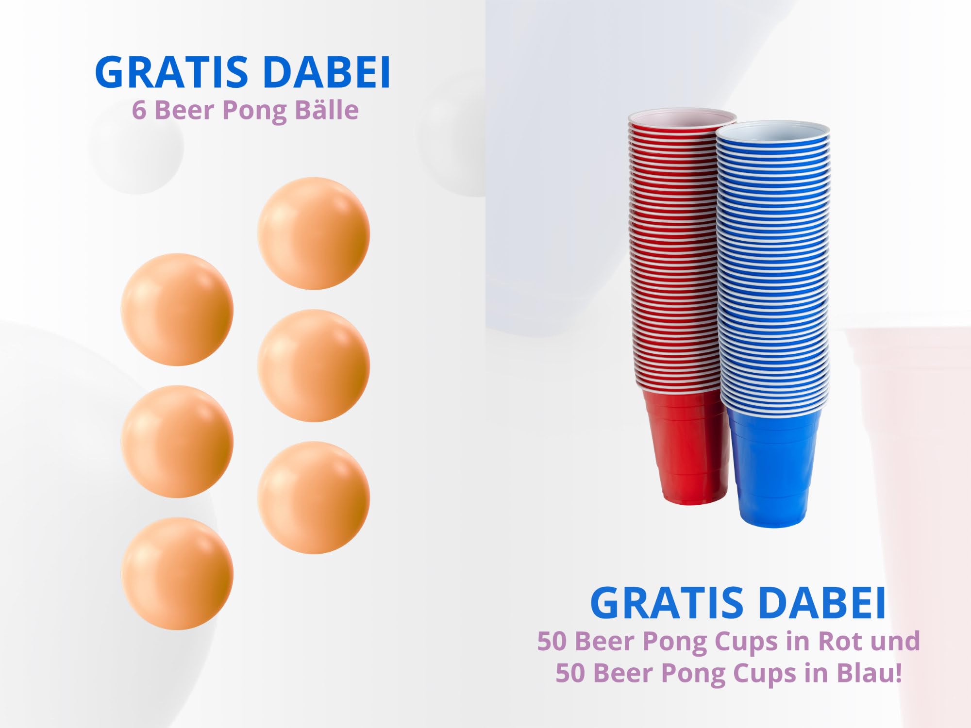Stagecaptain Beer Pong Tisch “Club” - Stabiler Klapptisch aus Alu - Melamin-beschichtete MDF-Platte (5 mm) - Inklusive 100 Becher und 6 Bälle - Schnell aufgebaut und kompakt beim Transport