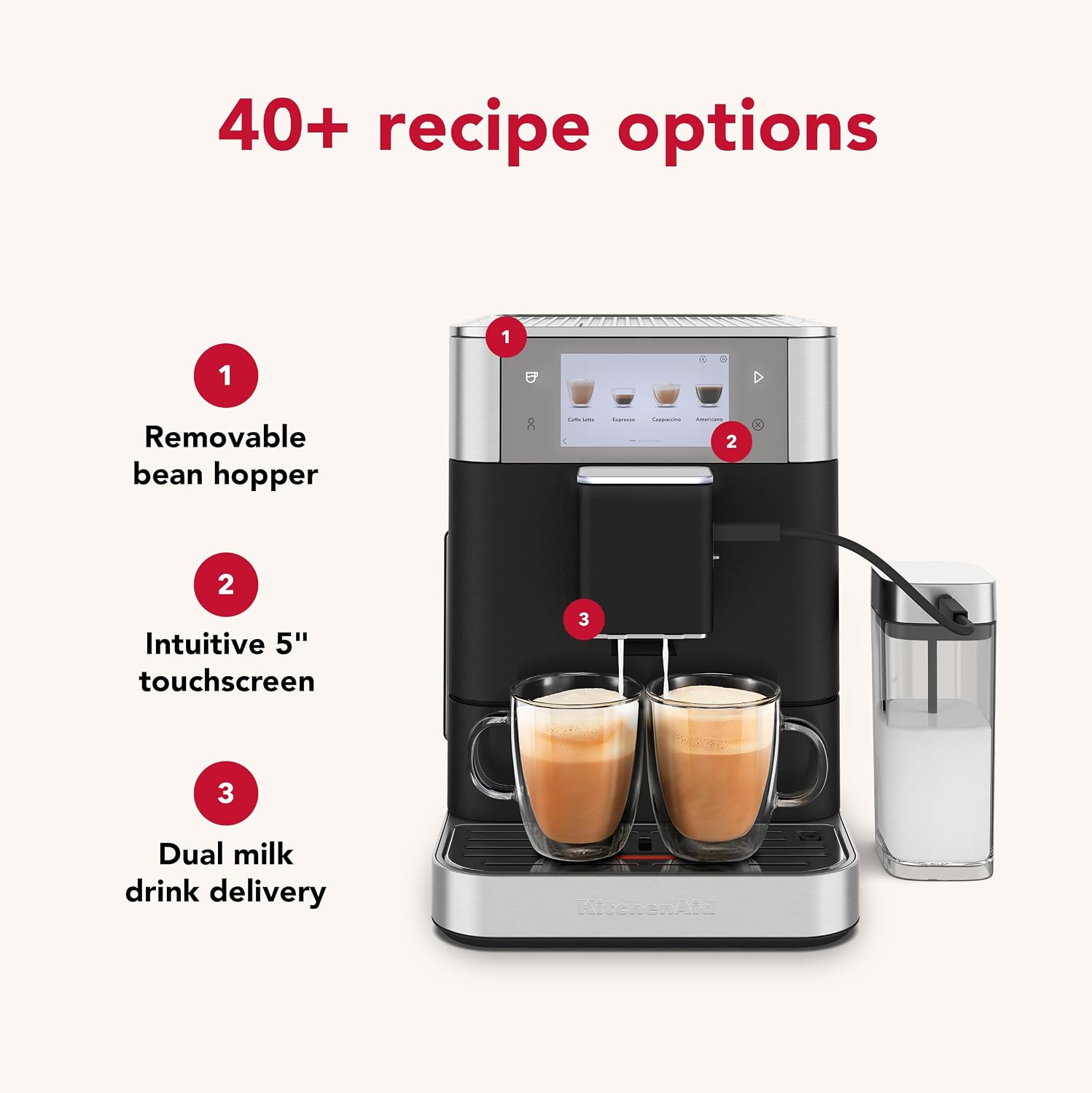 KitchenAid Fully Automatic Espresso Machine KF8, KES8558, Cast Iron Black | 40+ Recipe Options, Built-In Grinder, Smart Dosing, 2.2L tank, Auto Milk Frothing, Removable Bean Hopper, LCD touch screen
