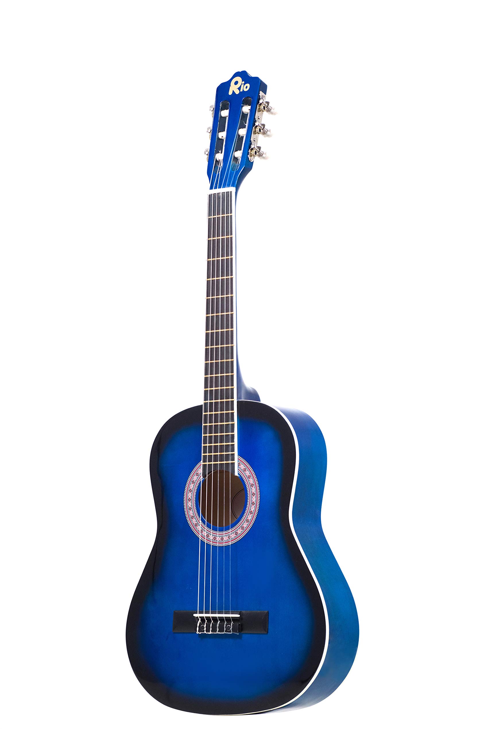 Akustikgitarre Rio Größe 3/4 für Kinder - Passend für 9–12 Jahre, inkl. Tasche, Gurt, Plektren, Stimmpfeifen 36'' blau