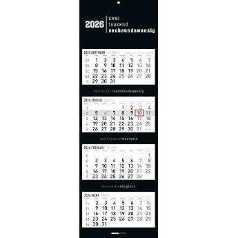 Alpha Edition 4-Month Calendar Black 2026 - Wall Calendar 33 x 100 cm with 4 Months at a Glance & Date Slider Foldable Office & Planning Calendar for Home Office Work & Organisation