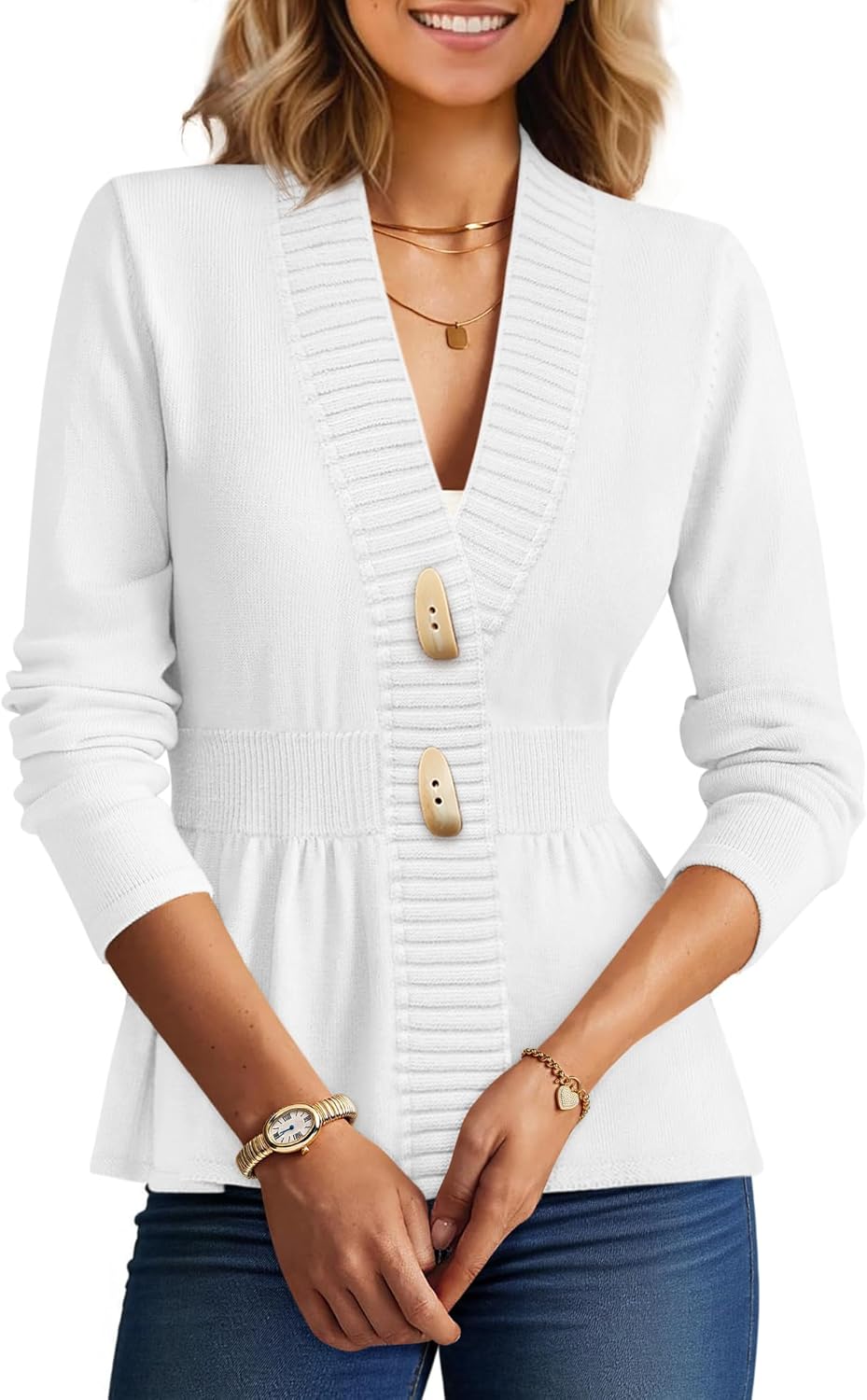 COCCKO Cardigan Sweaters for Women Casual Open Front Sweater 2025 Button Down Lightweight Knitted Coat Tops