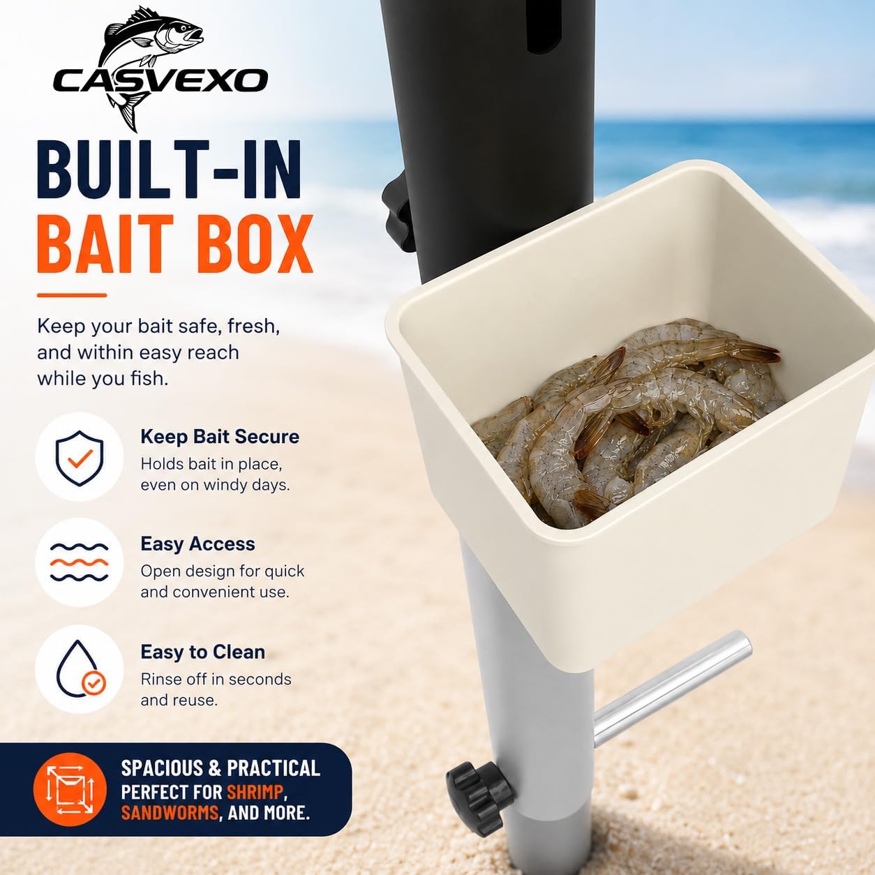 1/2 Pack Aluminum Surf Fishing Rod Holder, Heavy Duty Sand Spike with Bait Box, Telescopic 3-Section, Lightweight and Portable, with Storage Bag