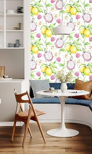 Miniatura 3 de Blooming Wall DPY04 - Papel tapiz extraíble para despegar y pegar color rosa limón y morera hojas verdes autoadhesivas flores papel tapiz prepegado