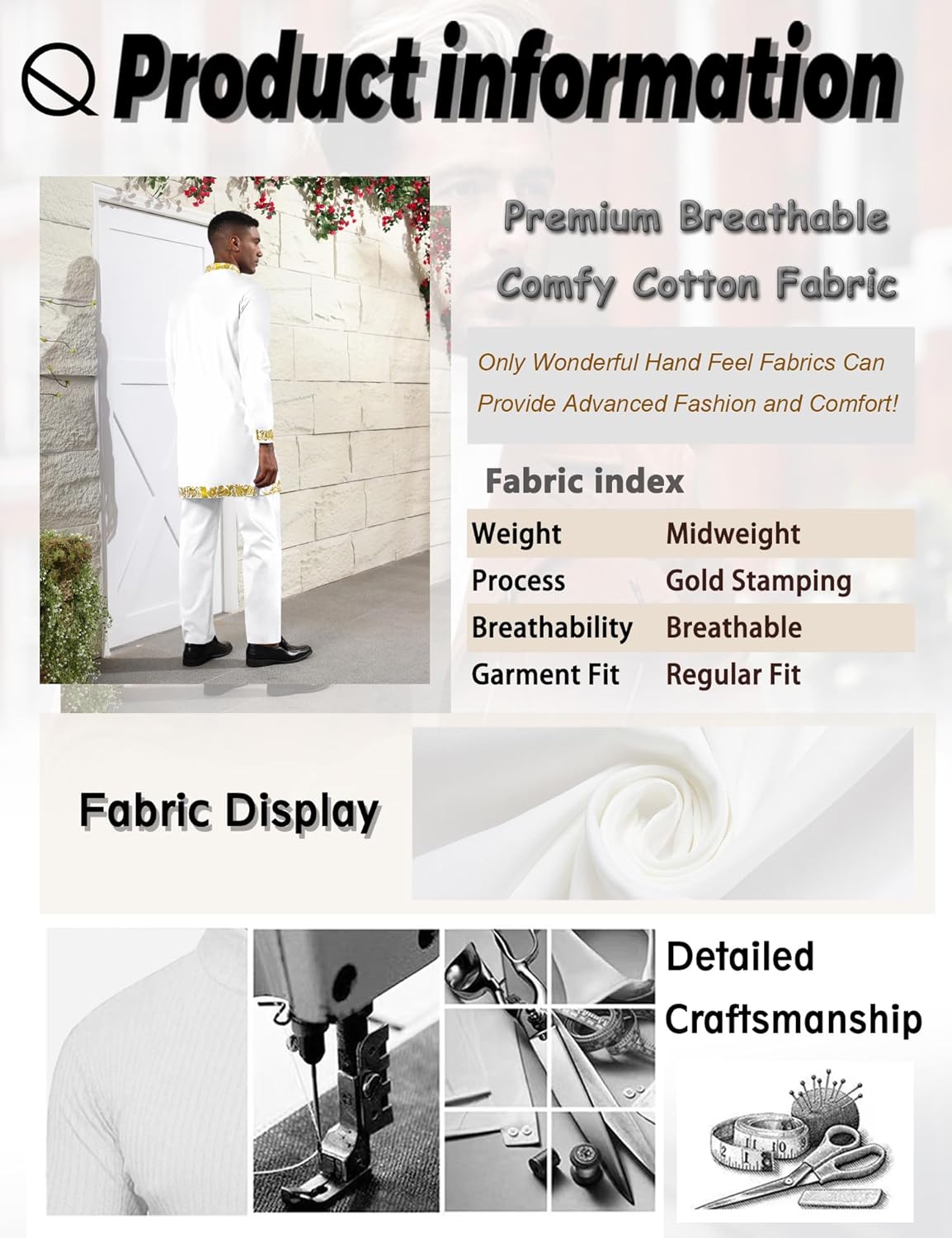 Mens African 2 Piece Set Zipper Nigerian Dashiki Metallic Shirt and Pants Outfit Gold Stamp Printed Long Traditional Suit - Image 4