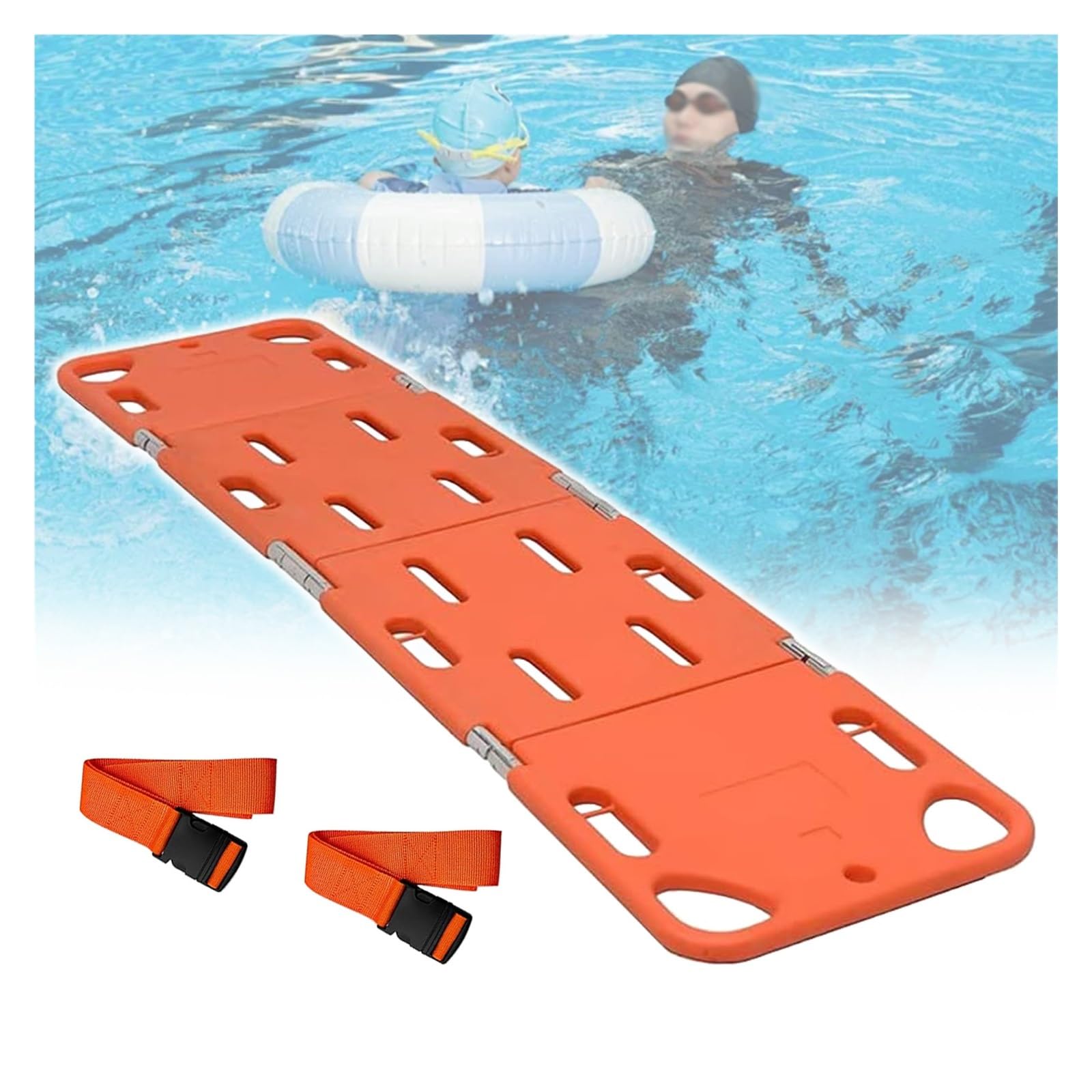 JYHHCYS 6.2ft Long Spine Board Stretcher with Backboard Straps, Waterproof Folding Light Back Board, Portable Transport Stretcher for Ambulance/Seaside/Pools, 350 Lbs Capacity