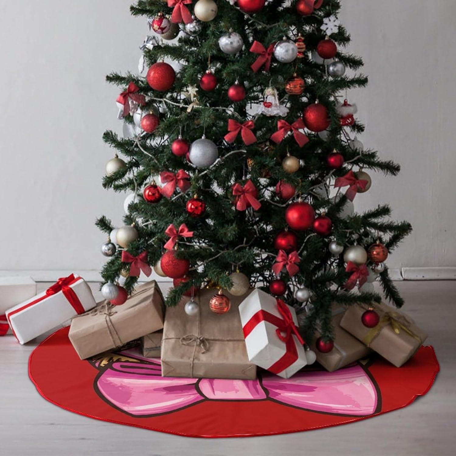 Bow Softball Mom Christmas Tree Skirt Ornaments Christmas Tree Mat for Home Party Holiday Decorations