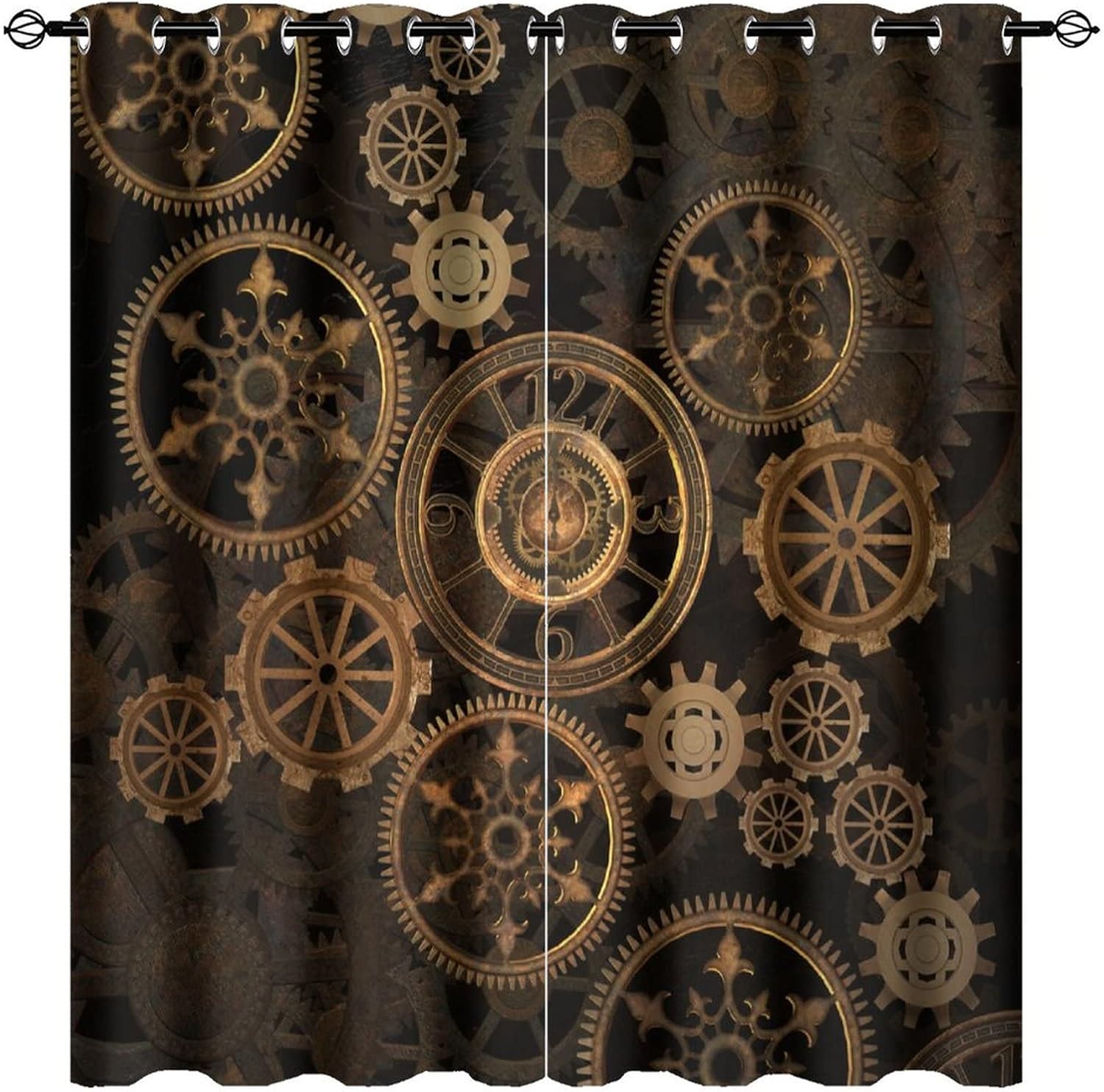 Abstract Modern Art Steampunk Curtains - Steam Punk Mechanical Antique Gears Clock Print Thermal Insulated Blackout Curtains - Grommet Top Window Treatment Drapes for Bedroom 72L x 31.5W,2 Panels