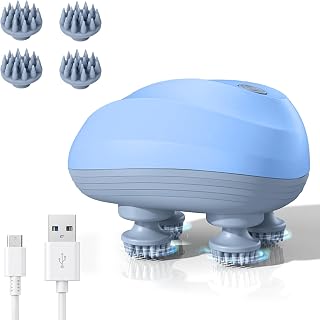 361 Electric Scalp Massager - Waterproof Head Scratcher with 96 Kneading Nodes. Portable Handheld for Hair Growth, Stress Relief & Body Massage. Rechargeable Gift for Men & Women (Blue)