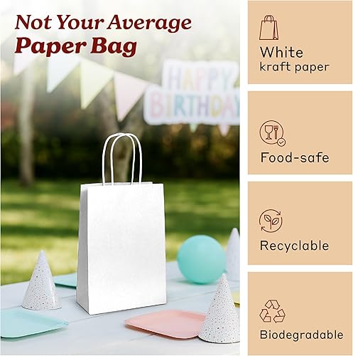 Miniatura 76 de PTP BAGS Bolsas Jr. Mart blancas de 13 x 7 x 13 pulgadas, bolsas de papel blanco con asas [paquete de 250] para regalo de papel kraft reciclable