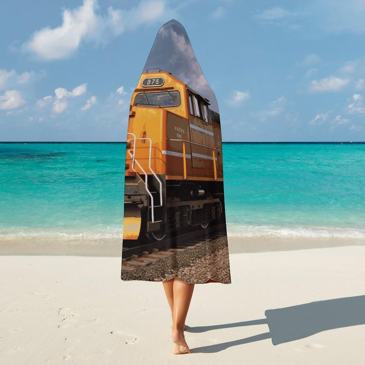 Freight Train Hooded Blanket Cozy And Functional,Wearable Blanket Hoodie for Women Men,Blanket Poncho Presents50 x60