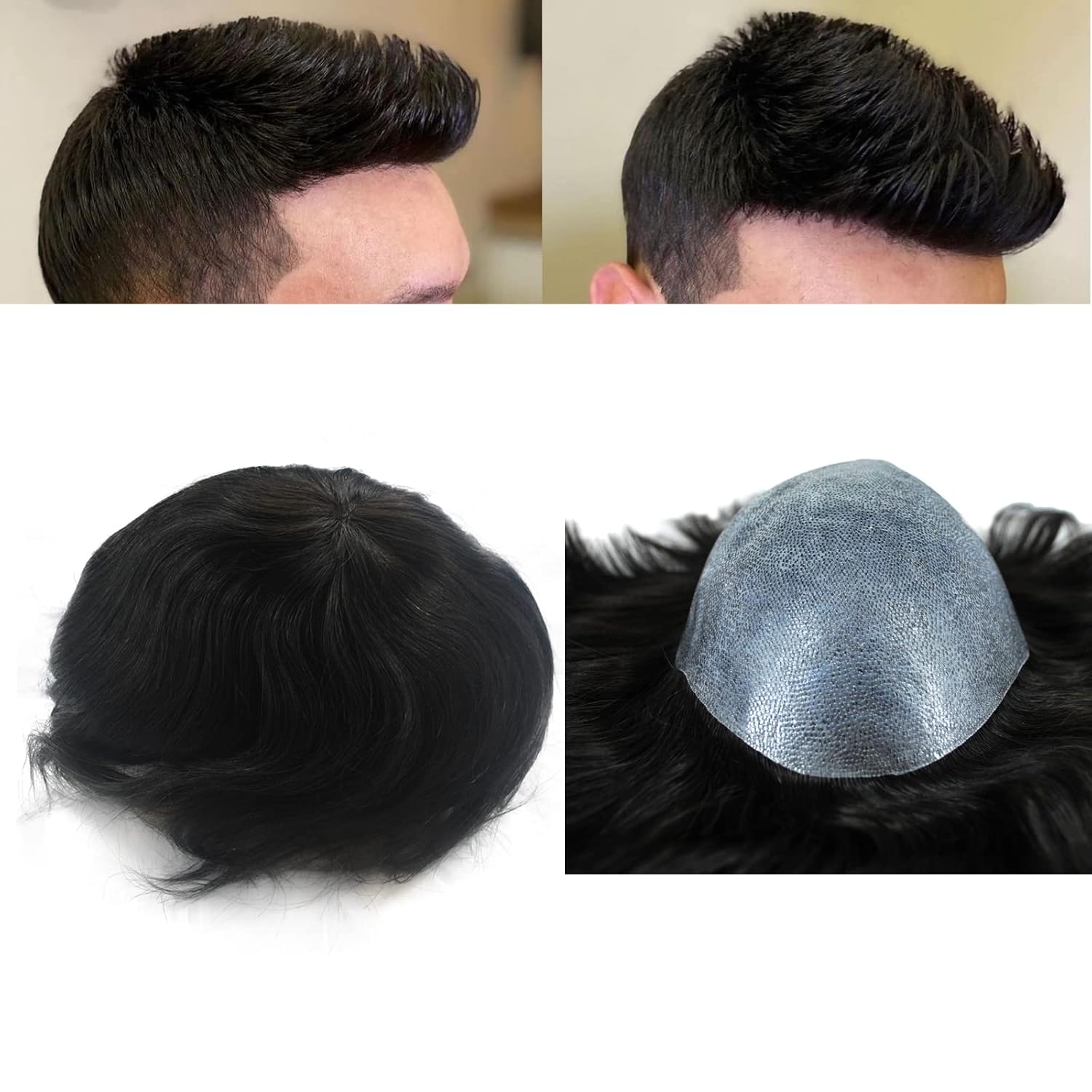 Black Toupee for Men Human Hair PU Skin Mens Human Hair Replacement Hairpieces (10 * 8")