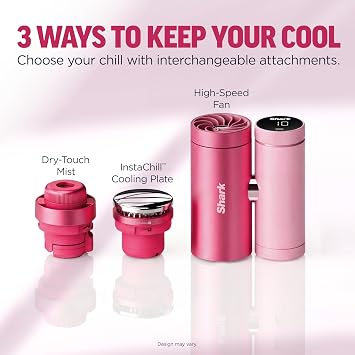 Shark ChillPill The Only 3-in-1 Personal Cooling System with Fan, InstaChill Cooling Plate & Dry-Touch Mist Portable, Handheld, Drops Skin Temp Up to 16F, 10 Speeds, Carbon, FA022