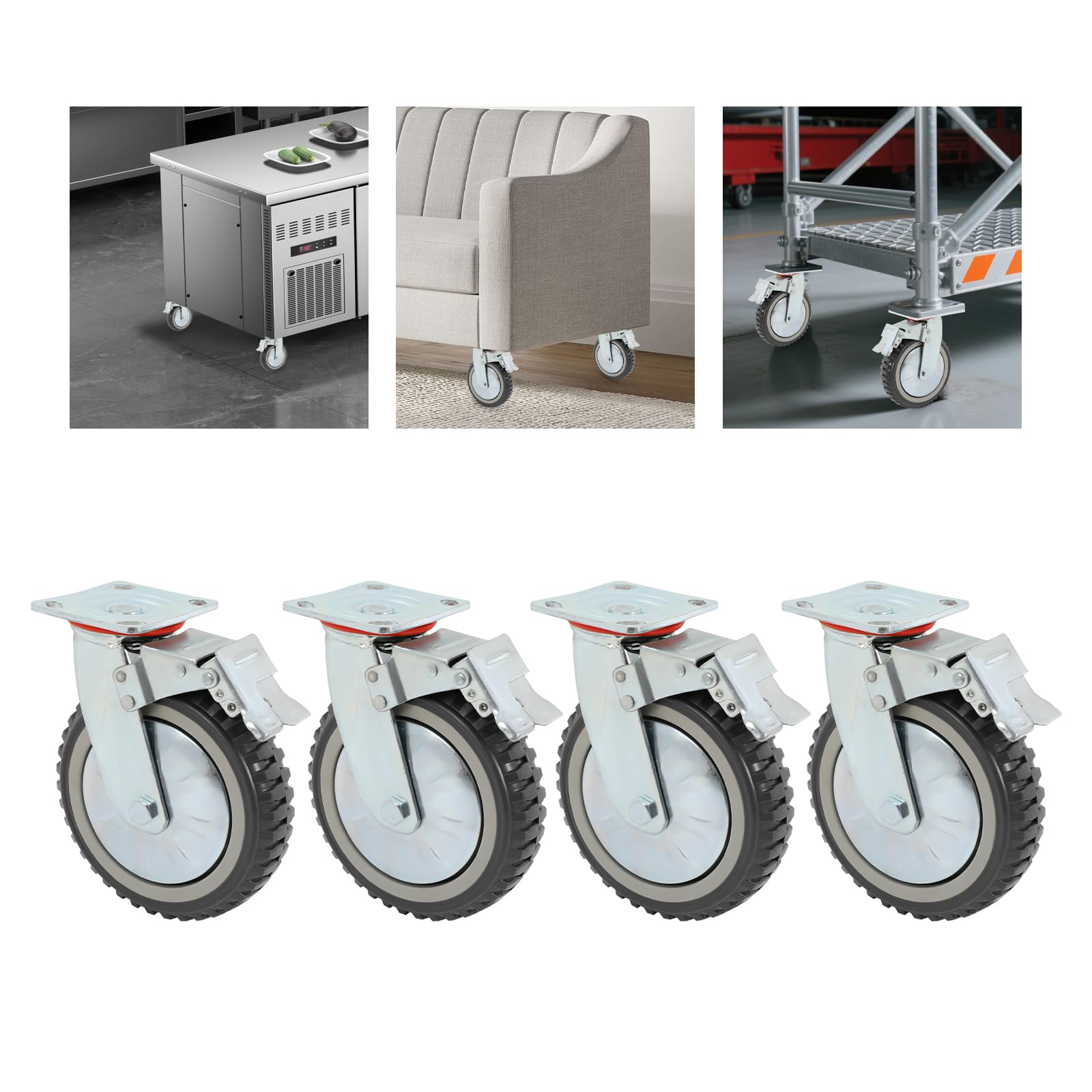 4 Stück Schwerlast Lenkrollen, 360° Drehbar Lenkrollen mit Bremsen, Outdoor Schwerlastrollen Transportrollen Möbelrollen Universalrollen, für Wohnungen, Lagerhäusern, Geschäften, Restaurants