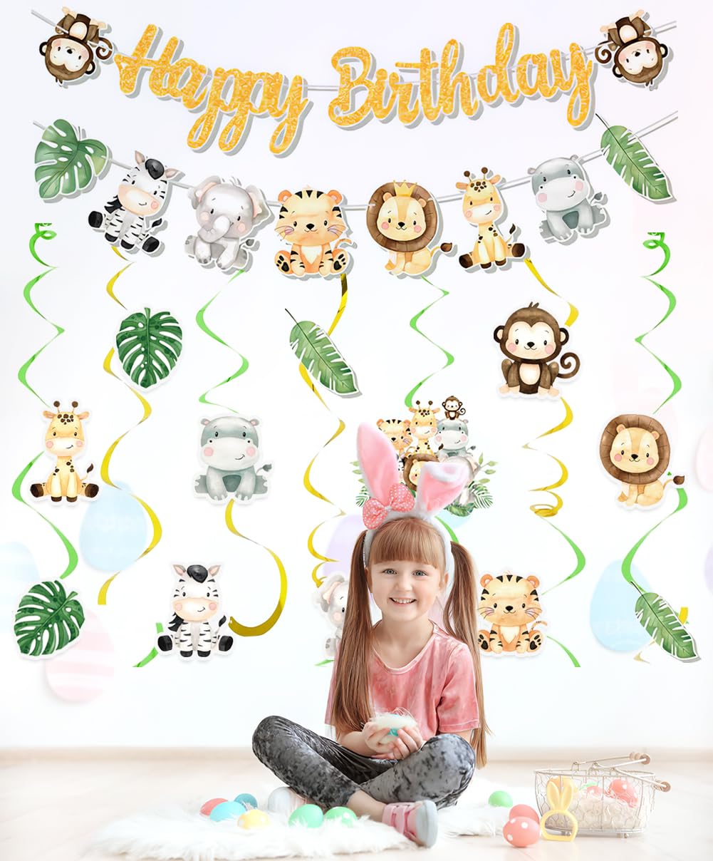 Wild One wiszące zawijasy sufitowe serpentyny dekoracje dla chłopców dzieci dżungla safari zwierzę 'Happy Birthday' baner znak dekoracja na imprezę baby shower artykuły imprezowe dekoracja pokoju