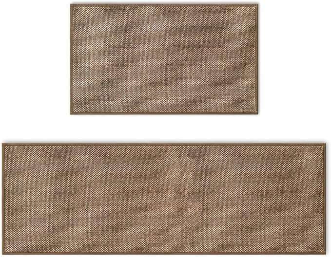 Artoid Mode Washable Kitchen Rugs and Mats Set of 2, Non Skid Rubber Absorbent Kitchen Floor Mats Front of Sink - 17x29 and 17x47 Inch