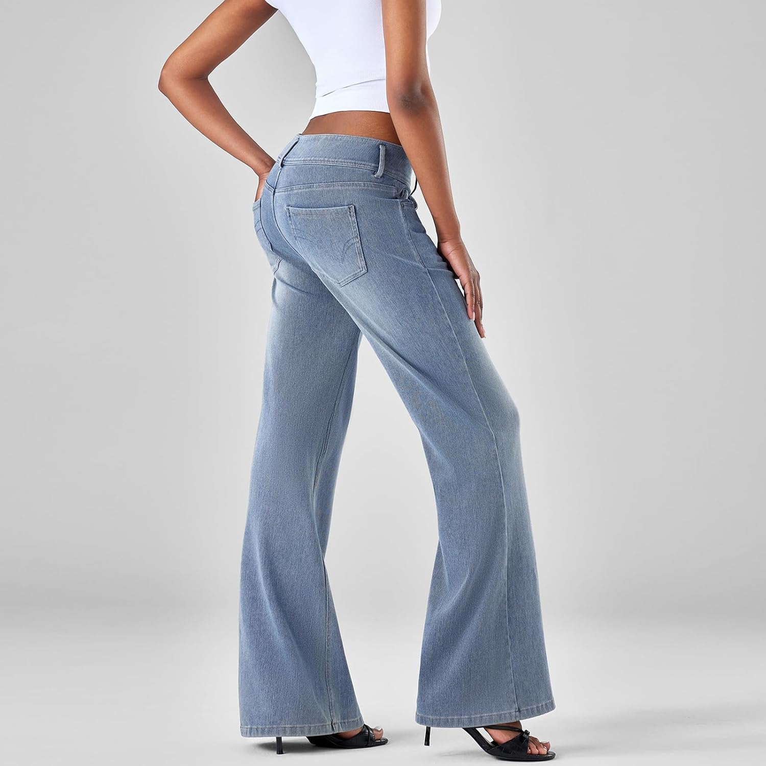 Fanica Women's High Waisted Wide Leg Jeans, Stretchy Flare Leg Relaxed Fit Denim Pants - Image 2