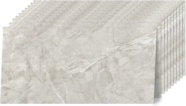 practicalWs 10pcs Marble Peel and Stick Tile for Kitchen Backsplash, 23.6"x11.8" Waterproof Gray PVC Wall Tiles for Bathroom Walls, Self Adhesive Shower Panels/Wallpaper for Wall Decor