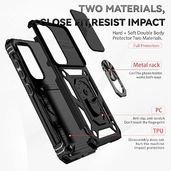 for Galaxy S23 Plus Case,with HD Screen Protectors and Camera Cover,[Military Grade] 16ft.Drop Tested Cover with Magnetic Kickstand Protective Case for S23 Plus, Black