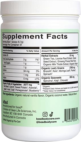 Miniatura 9 de basd Seriously Good Greens Powder, Au Naturel, sin azúcar, antioxidantes y 23 superalimentos para la salud intestinal, alivio de la hinchazón,