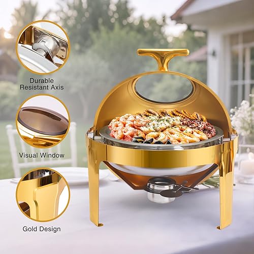 Miniatura 3 de Juego de 4 platos redondos de 6.34 cuartos de galón, placa calefactora redonda con tapa visual, calentador de alimentos calentado con alcohol,