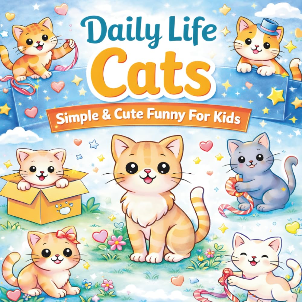 Daily Life Cats: Simple And Cute Coloring Funny For Kids