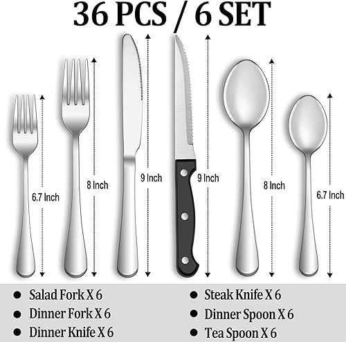 Miniatura 46 de Juego de cubiertos de 24 piezas, servicio para 4, de acero inoxidable, pulidos con espejo, juego de vajilla para comer, incluye juego de tenedor