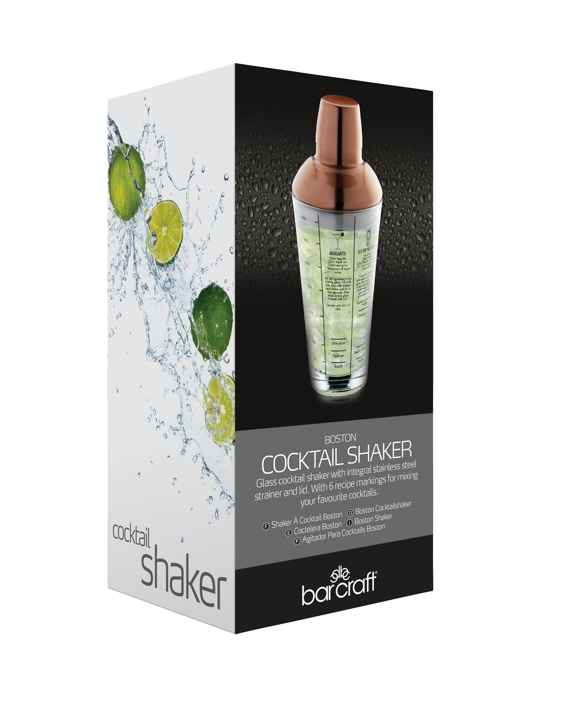 BarCraft Shaker per Cocktail in Vetro 650 ml, Shaker Caffe freddo, Boston Copper