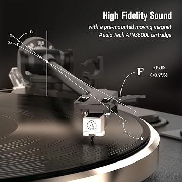 Retrolife Vinyl Record Player All-in-one Classic Turntable,Pure Black | HiFi Audio AT-3600L MM Cartridge,Built-in 4 Stereo Speakers,Belt-Driven,3 Speed,BT Wireless Input,AUX RCA Line,Auto Stop