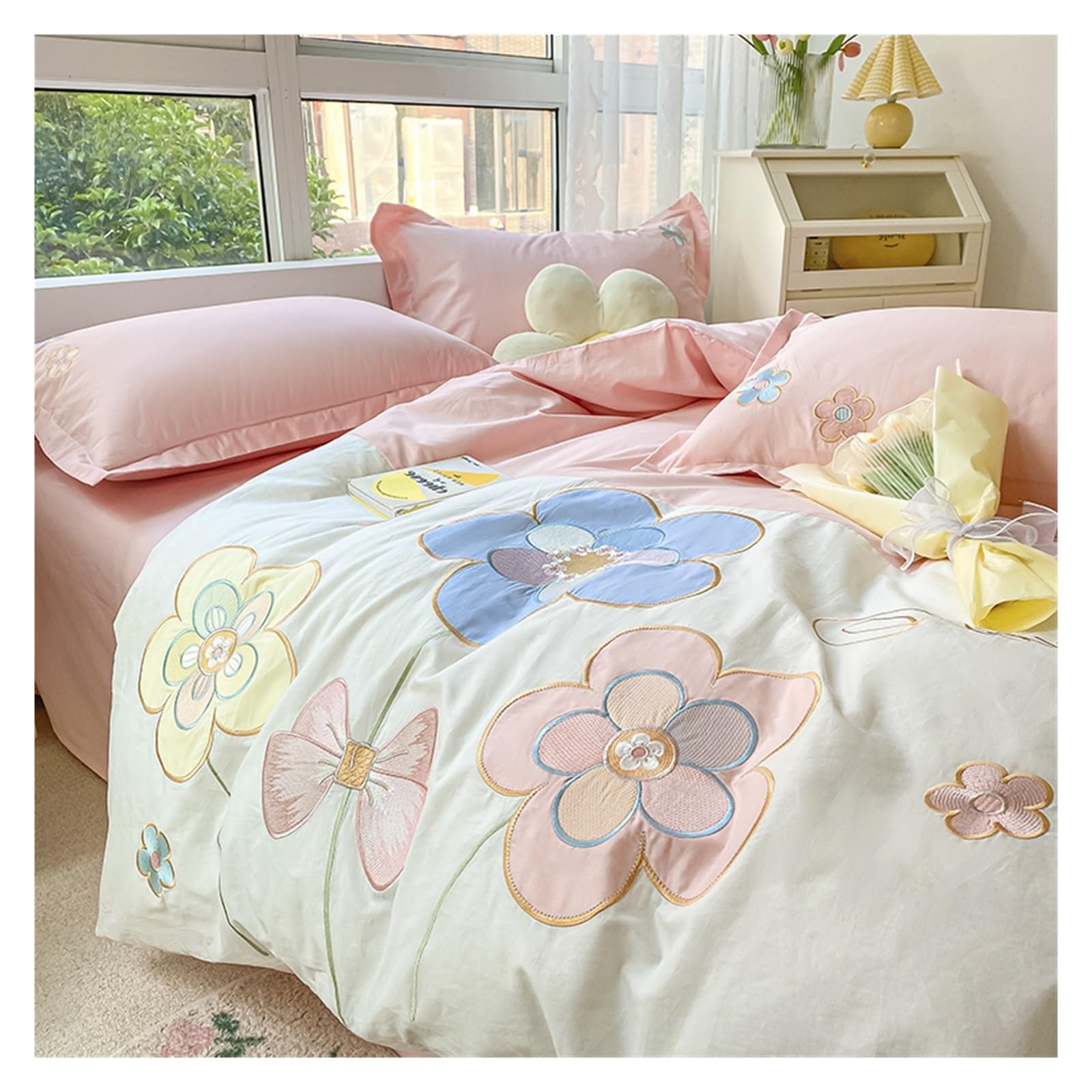Ensemble de literie 4 pièces bedding housse de couette fleurie en coton