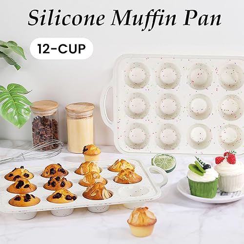 Miniatura 5 de Moldes de silicona para magdalenas de 12 tazas para hornear, molde de silicona para magdalenas con asa, fácil de limpiar, molde para magdalenas