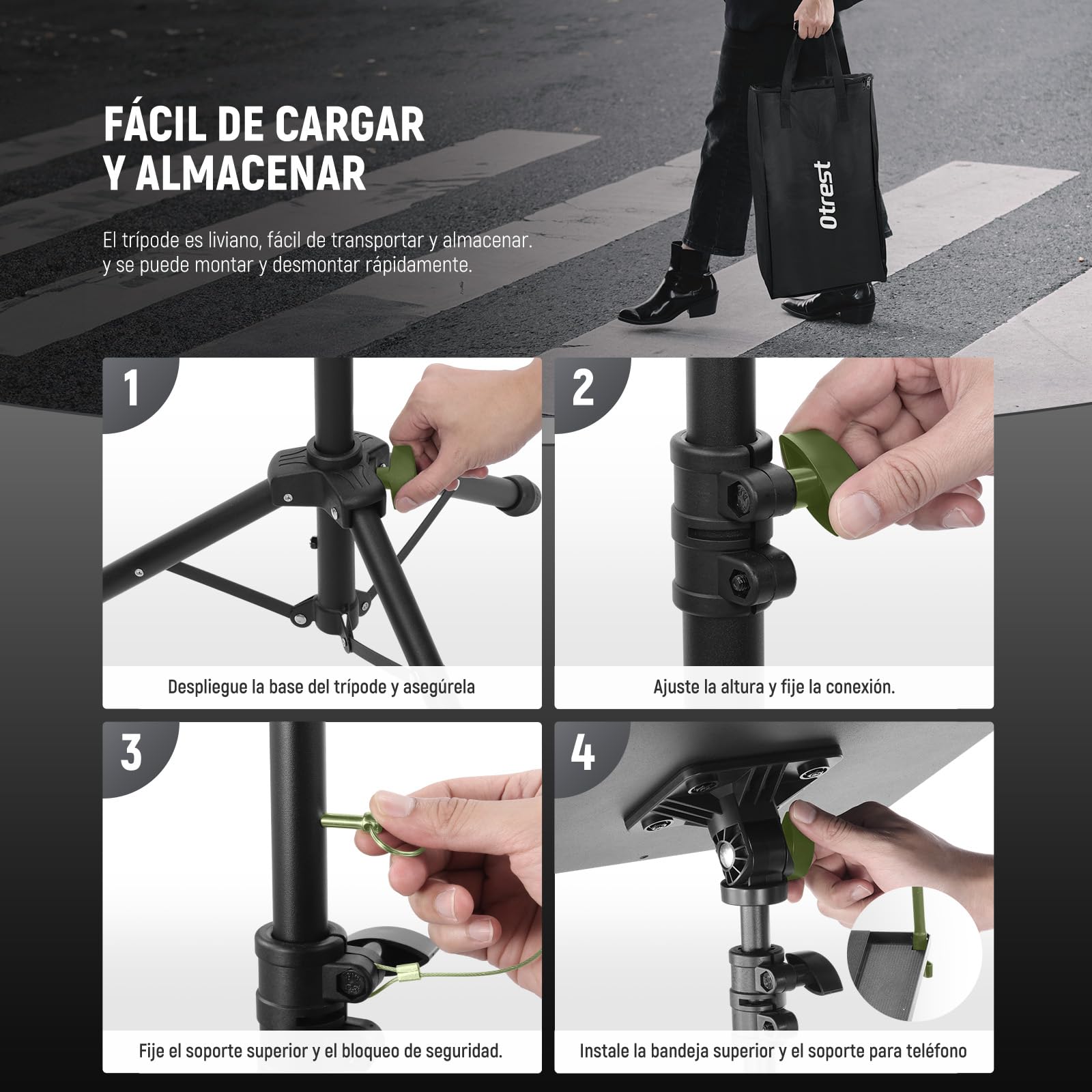 Soporte para Proyector con Bandeja Inclinable 180 ° y Soporte para Teléfono, 3 Secciones Telescópicas 29.9"-57.1"/76-145cm Trípode para Proyector/Portátil, Trípode Portátil Plegable Estudio