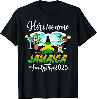 Black V-Neck Short Sleeve T-Shirt, Unisex-Adults & Kids, Small, Modern, All Seasons, Jamaica Vacation