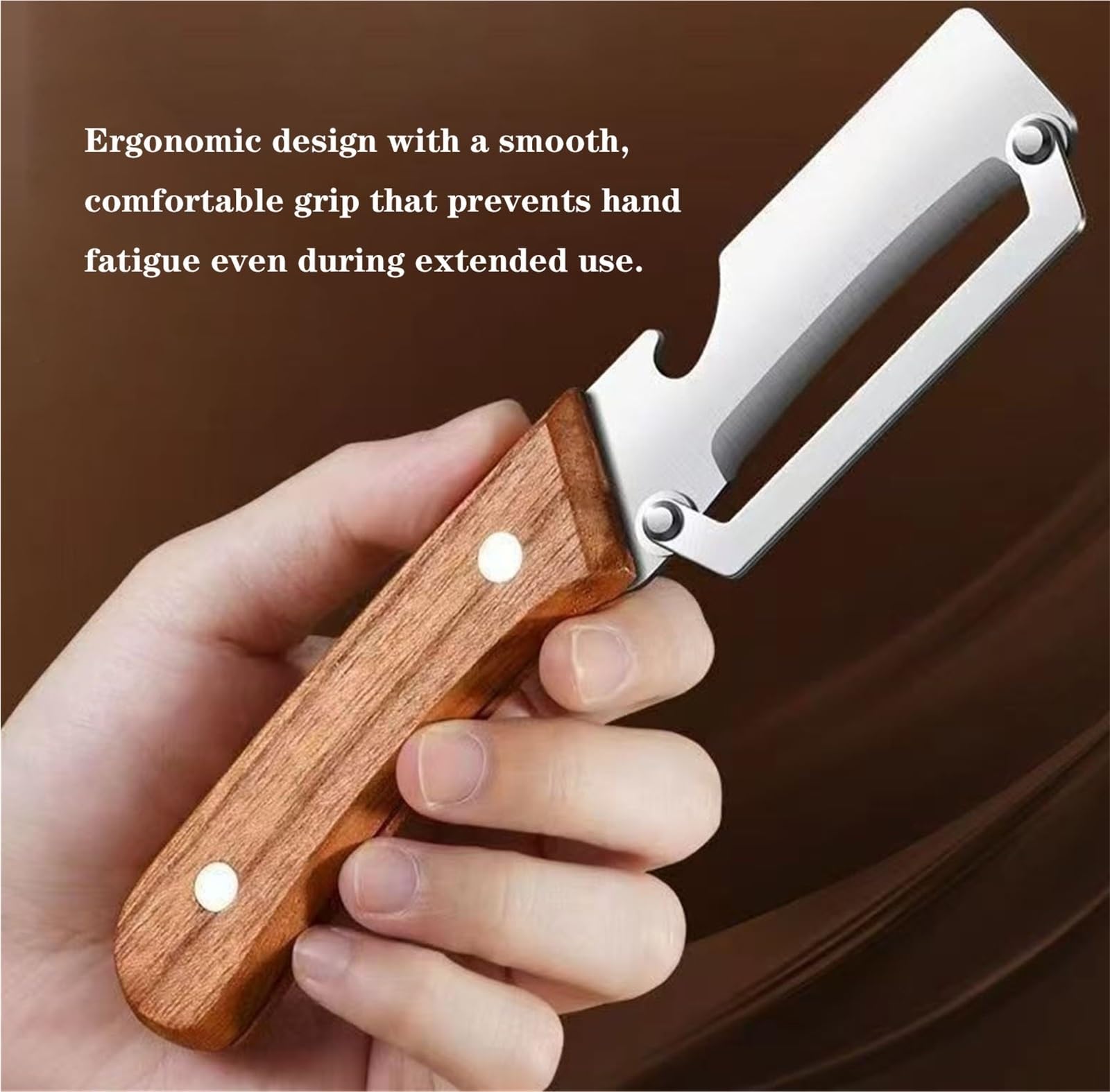 Multi-Functional Vegetable Peeler for Kitchen, Stainless Steel Multifunctional Kitchen Fruit and Vegetable Peeler with Wood Handle and Bottle Opener(3pcs) — Amazon image 4