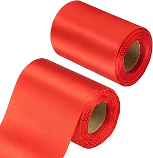 QWORK 2 Rolls of 4 Inch x 22 Yards Wide Red Satin Ribbon – Fabric Ribbon for Grand Opening Ceremonies, Crafting, Wedding Decorations